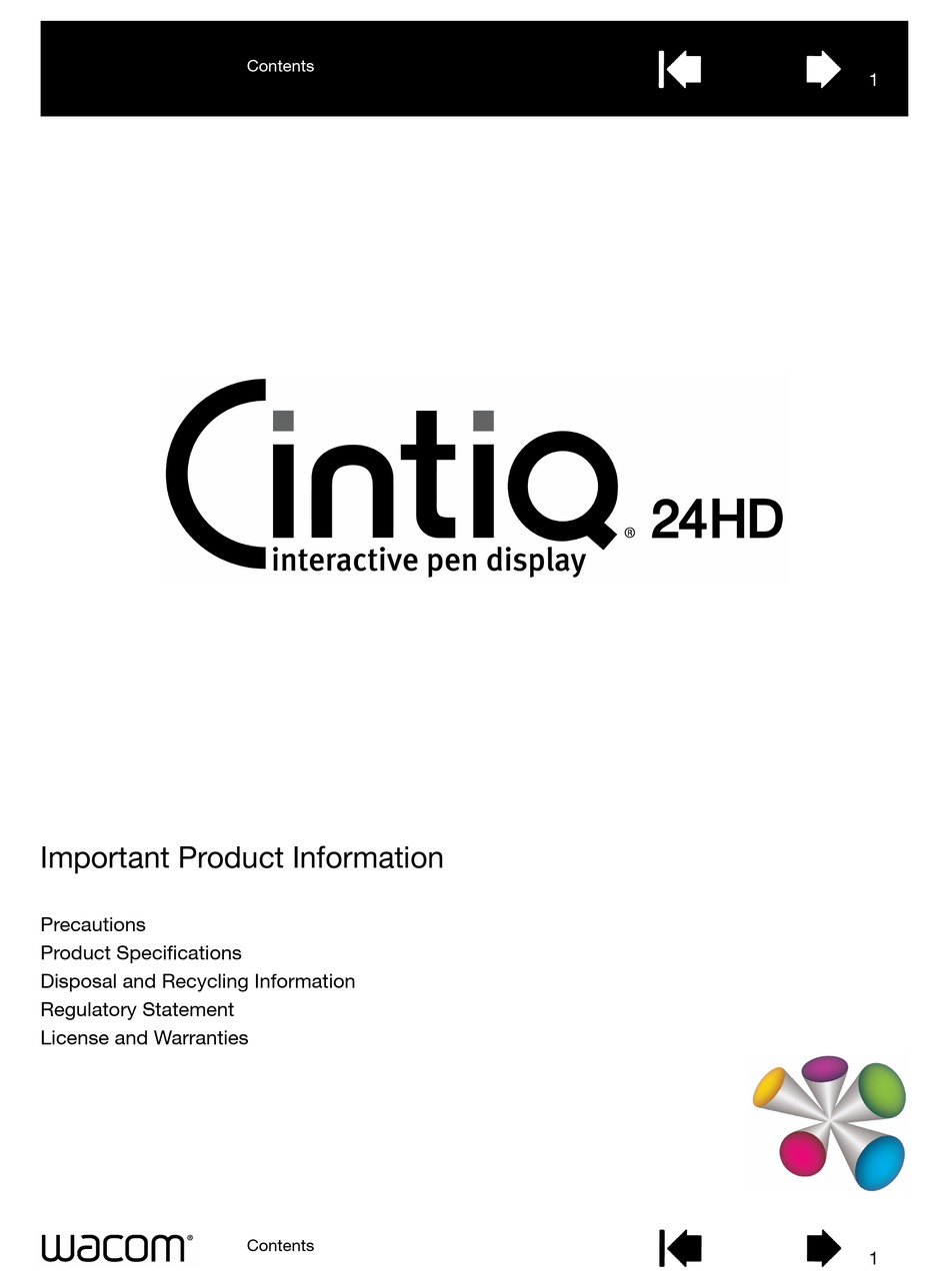 WACOM CINTIQ 24HD IMPORTANT PRODUCT INFORMATION Pdf Download | ManualsLib