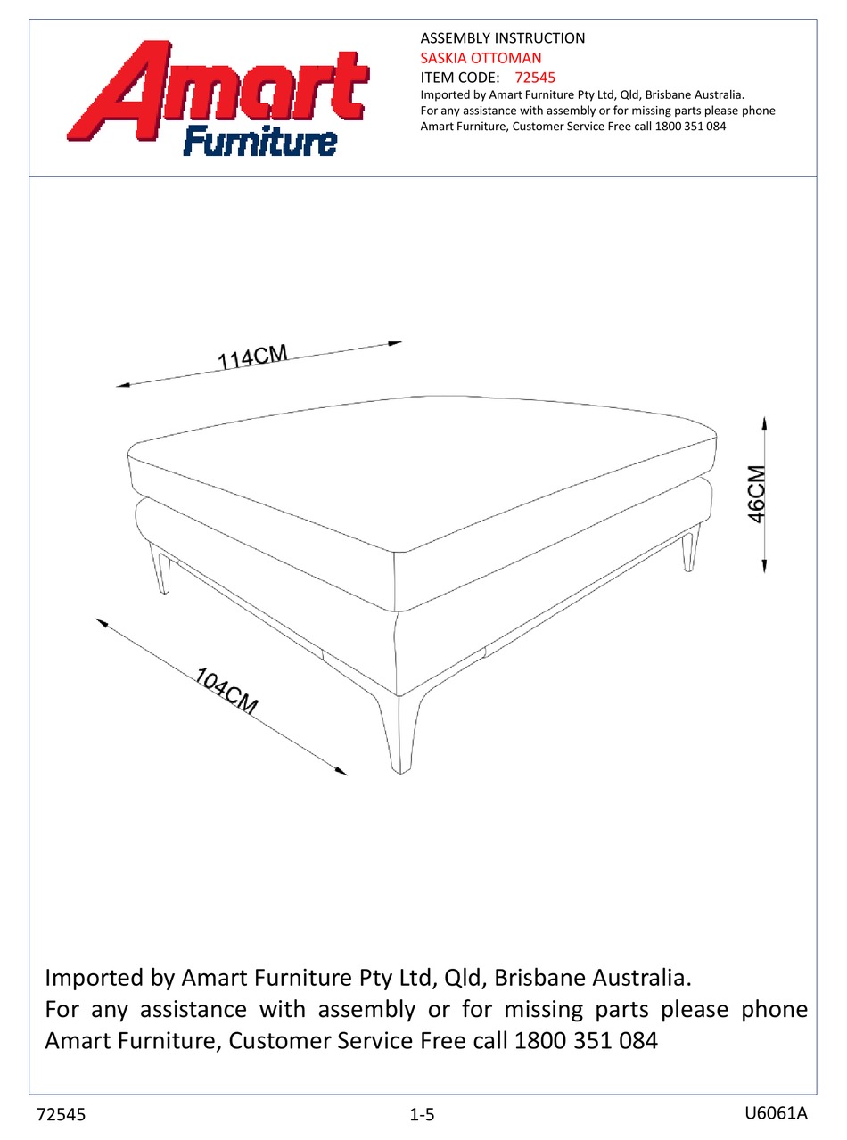 AMART FURNITURE SASKIA OTTOMAN 72545 ASSEMBLY INSTRUCTION Pdf Download