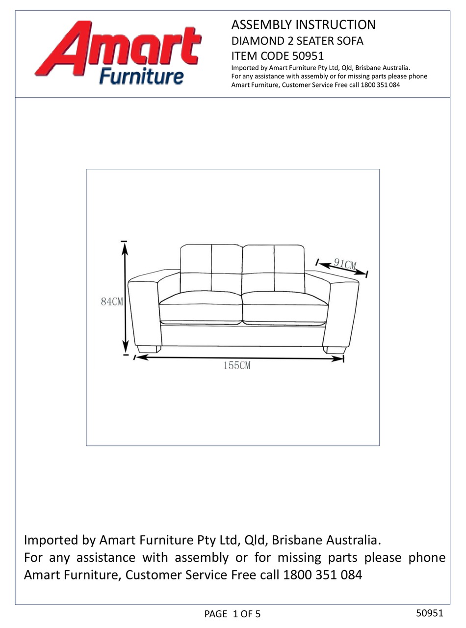 AMART FURNITURE DIAMOND 50951 ASSEMBLY INSTRUCTION Pdf Download