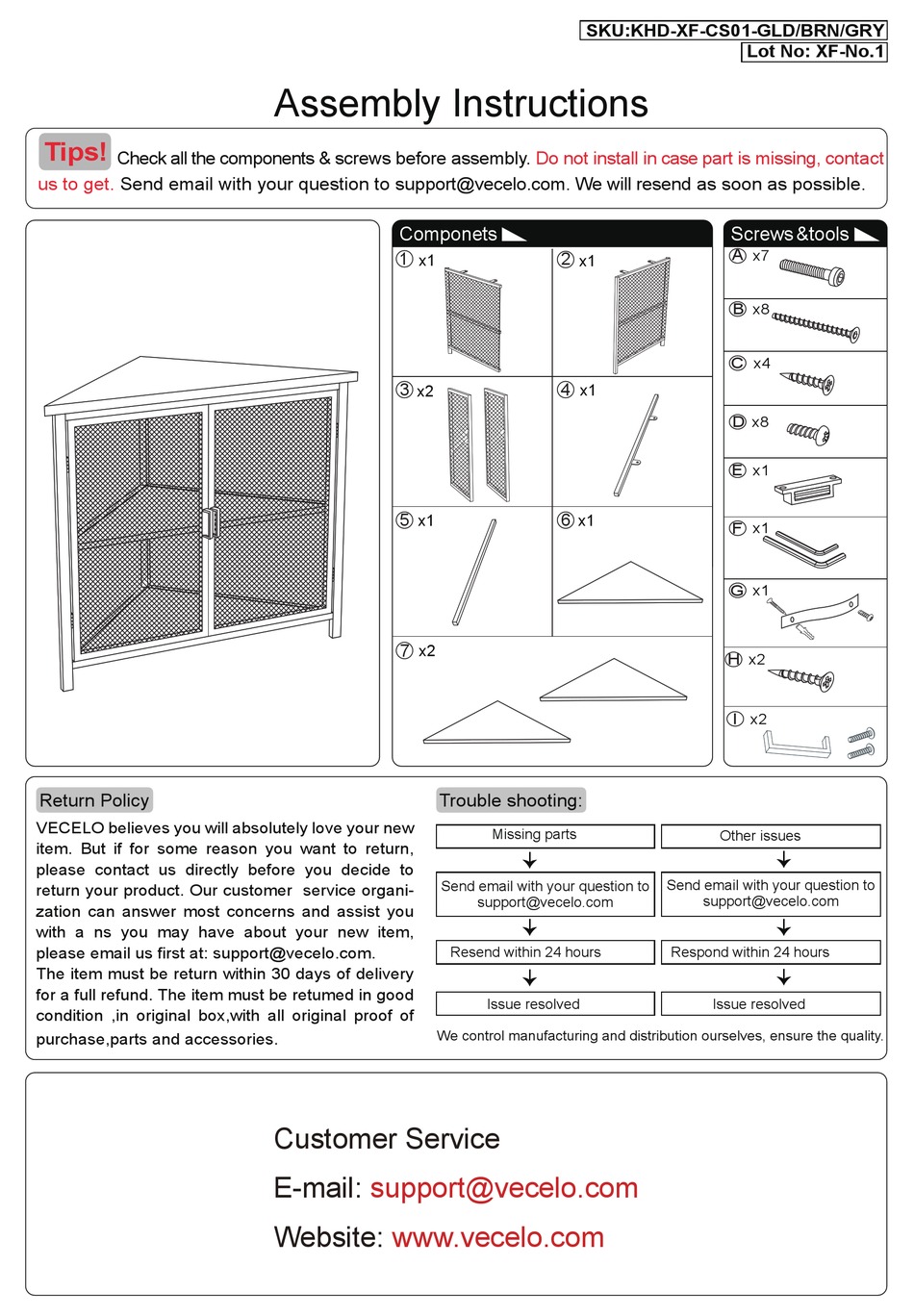 VECELO KHDXFCS01GLD ASSEMBLY INSTRUCTIONS Pdf Download ManualsLib