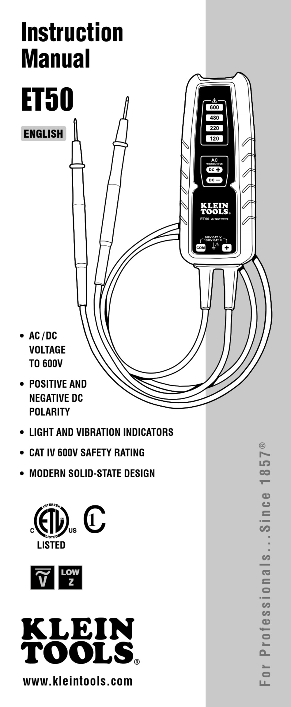 KLEIN TOOLS ET50 INSTRUCTION MANUAL Pdf Download ManualsLib