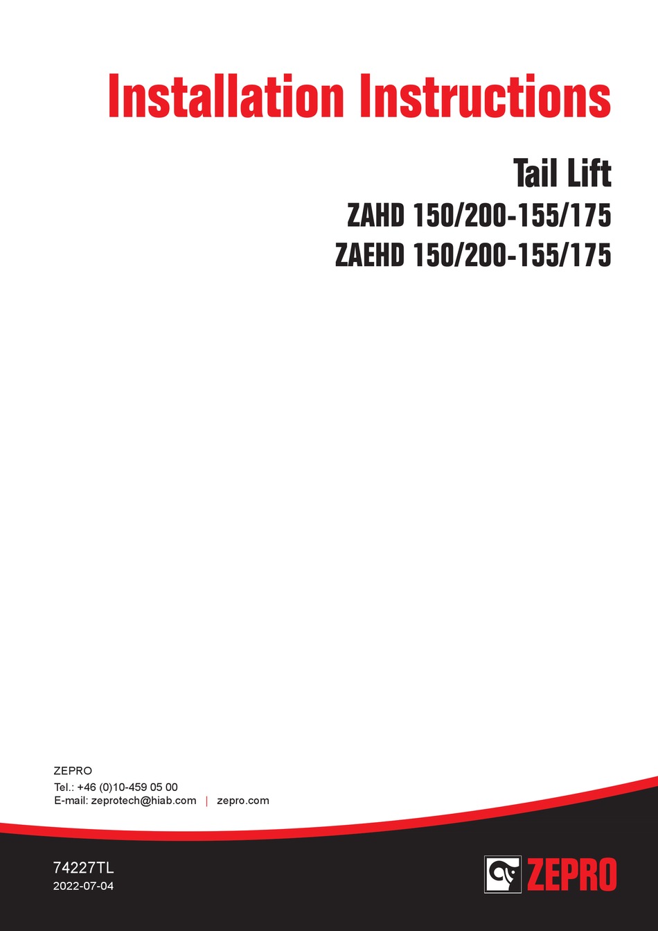 ZEPRO ZAHD 150/200 INSTALLATION INSTRUCTIONS MANUAL Pdf Download .