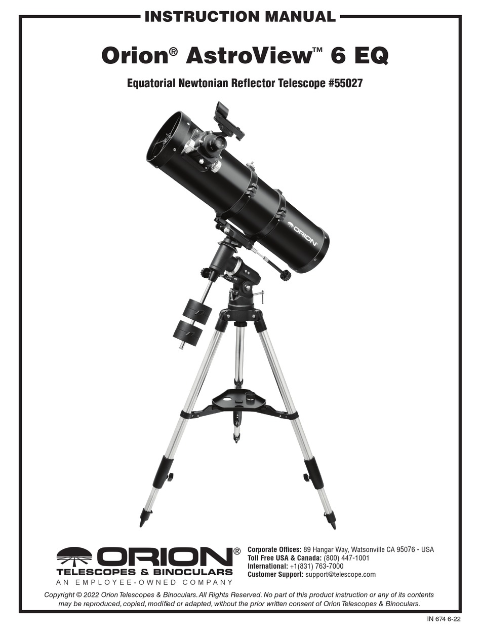 ORION TELESCOPES & BINOCULARS ASTROVIEW 6 EQ INSTRUCTION MANUAL Pdf
