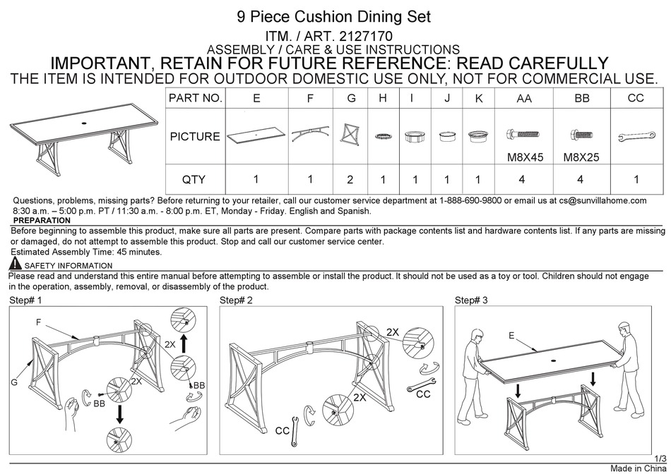 COSTCO 2127170 ASSEMBLY / CARE & USE INSTRUCTIONS Pdf Download ManualsLib