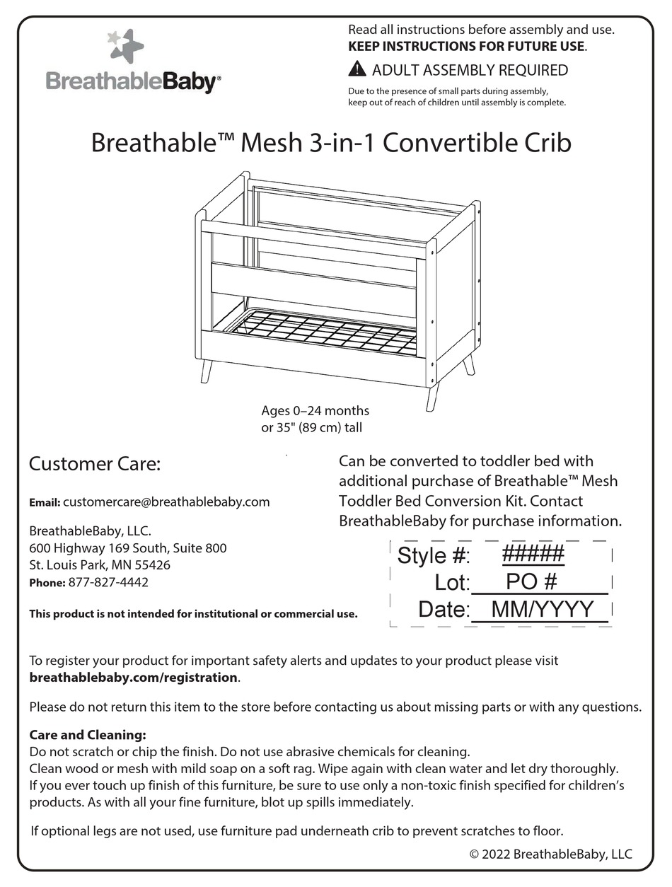 BREATHABLEBABY MESH 3IN1 CONVERTIBLE CRIB INSTRUCTIONS MANUAL Pdf