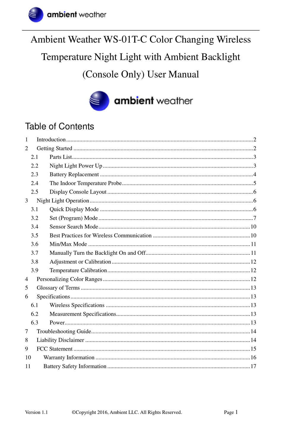 AMBIENT WEATHER WS01TC USER MANUAL Pdf Download ManualsLib