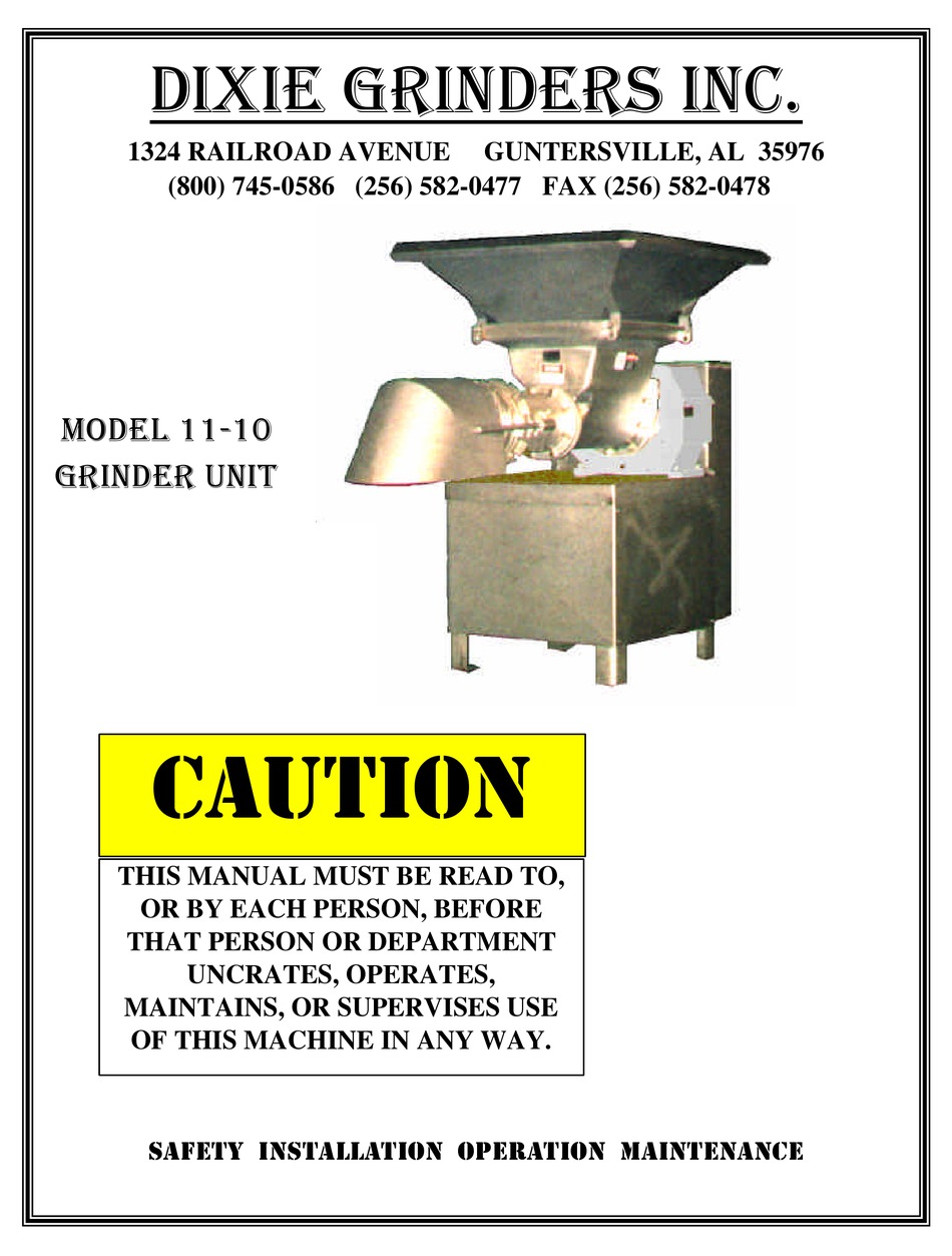 DIXIE GRINDERS 1110 MANUAL Pdf Download ManualsLib