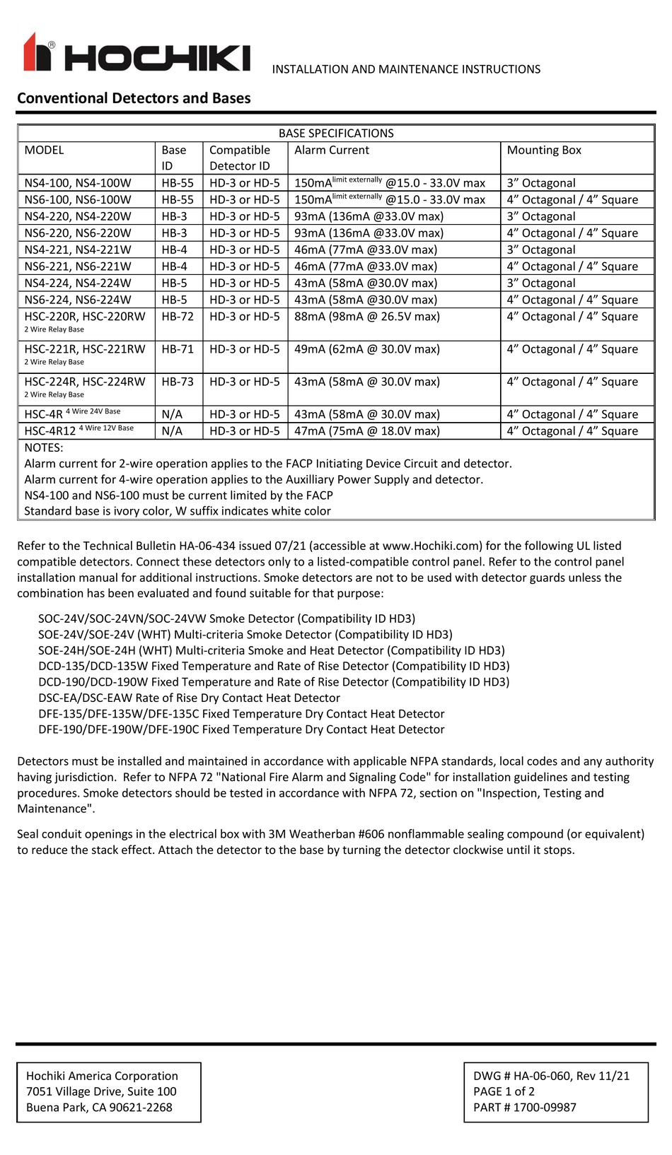 HOCHIKI NS4100 INSTALLATION AND MAINTENANCE INSTRUCTIONS Pdf Download ManualsLib