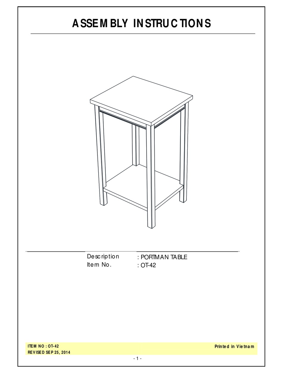 JOHN THOMAS OT42 ASSEMBLY INSTRUCTIONS Pdf Download ManualsLib