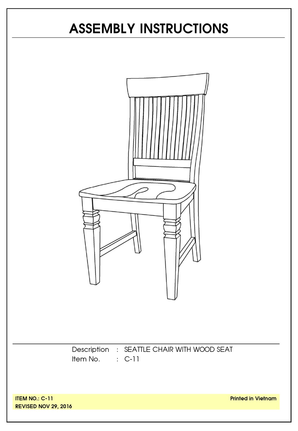 UNFINISHED FURNITURE OF WILMINGTON SEATTLE C11 ASSEMBLY INSTRUCTIONS