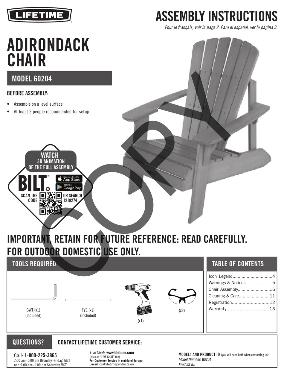 LIFETIME 60204 ASSEMBLY INSTRUCTIONS MANUAL Pdf Download ManualsLib