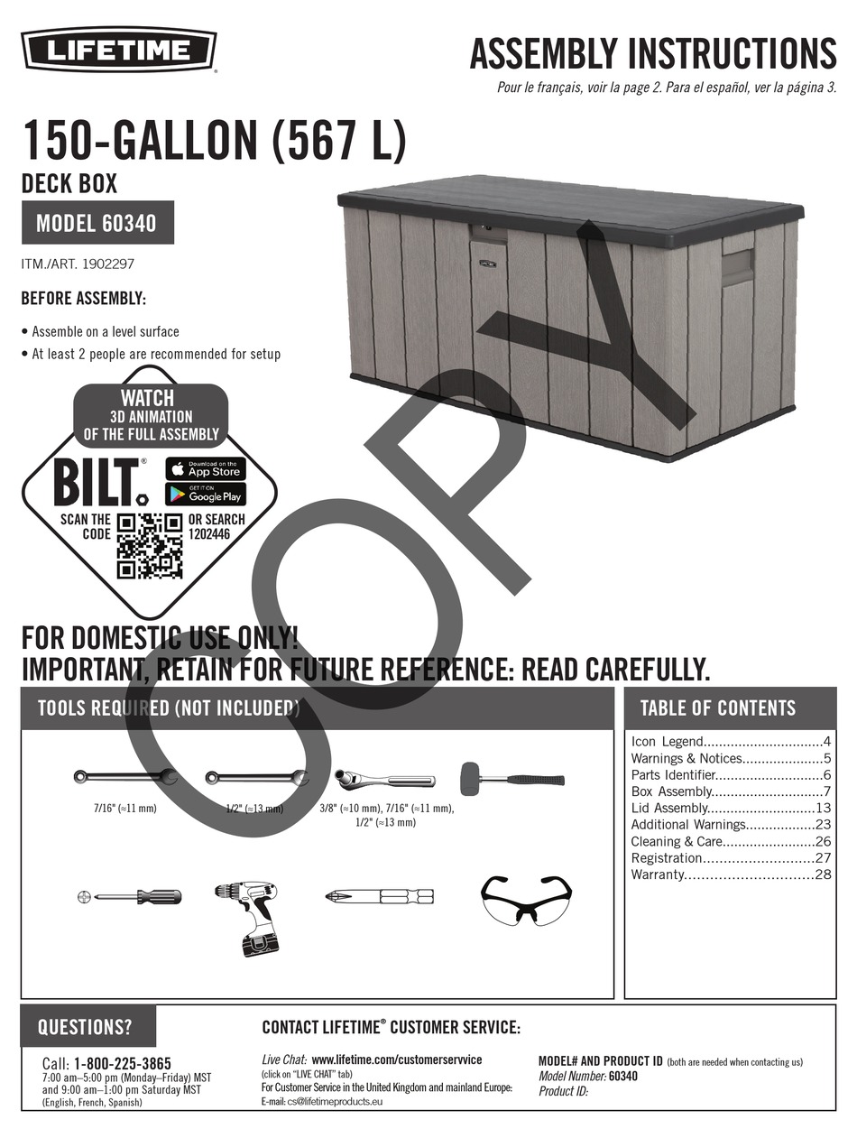 LIFETIME 60340 ASSEMBLY INSTRUCTIONS MANUAL Pdf Download ManualsLib