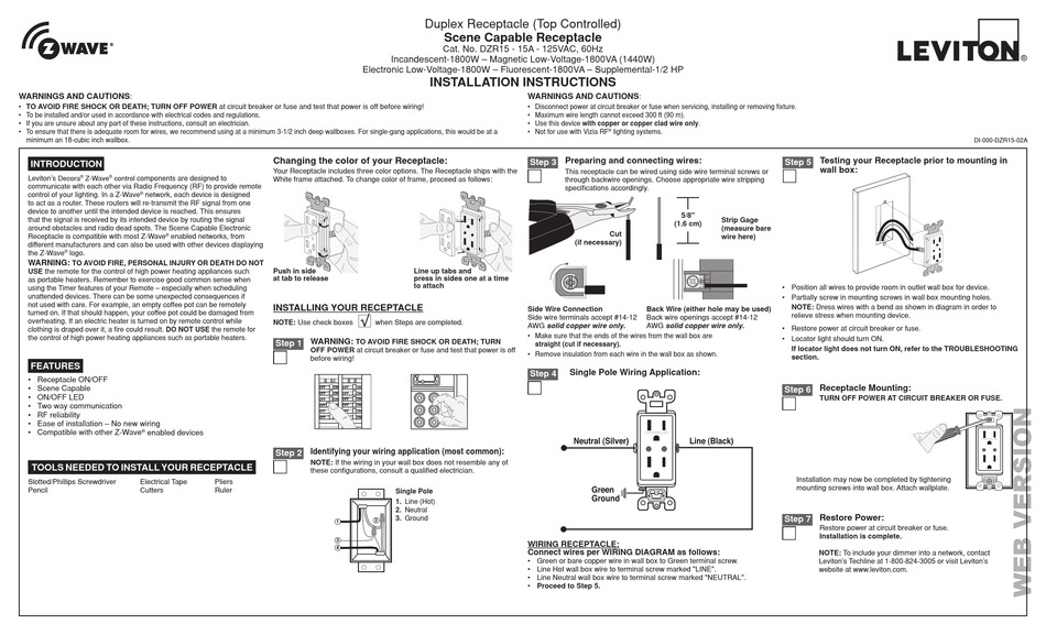 LEVITON DECORA DZR15 INSTALLATION INSTRUCTIONS Pdf Download ManualsLib