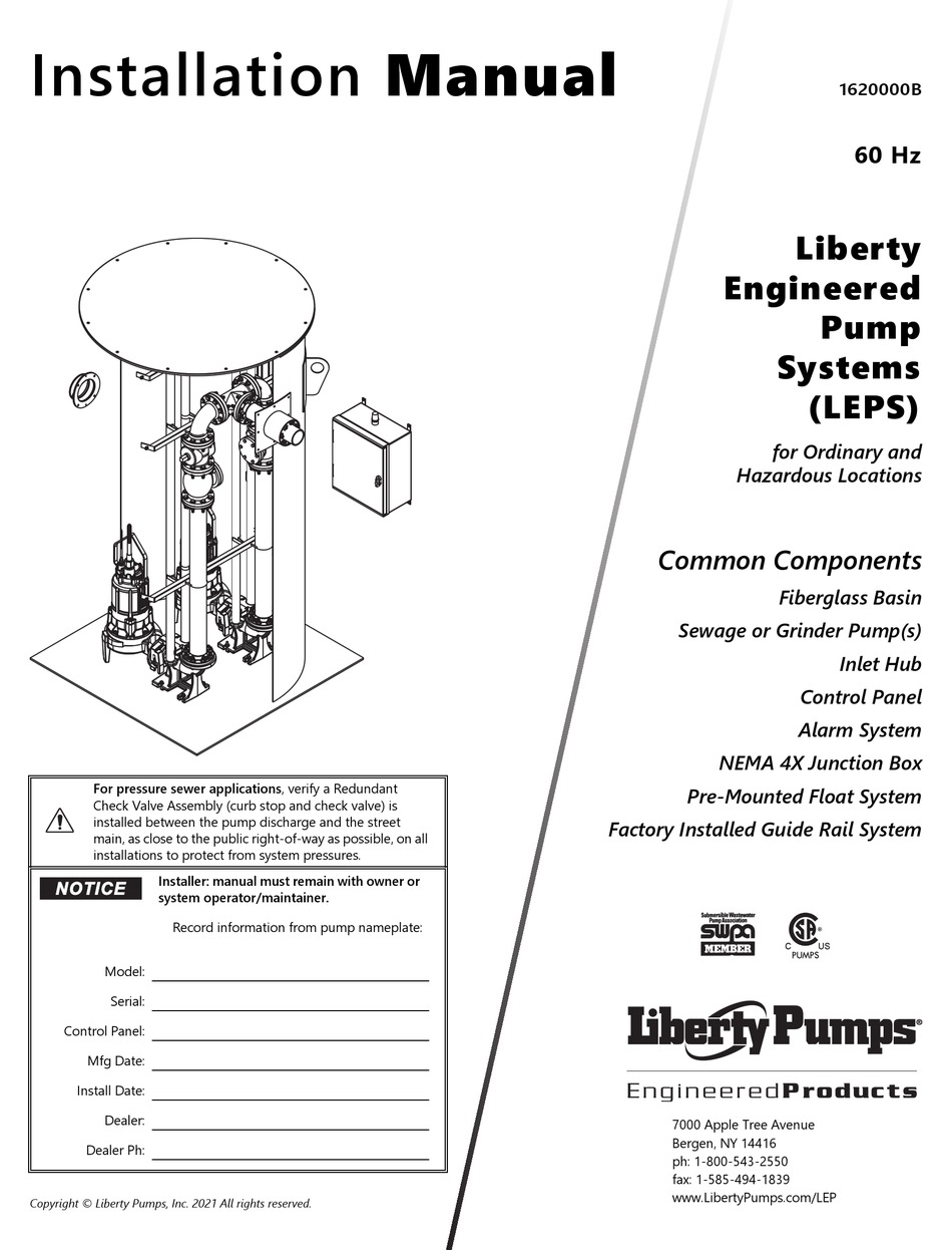 LIBERTY PUMPS LEPS SERIES INSTALLATION MANUAL Pdf Download ManualsLib