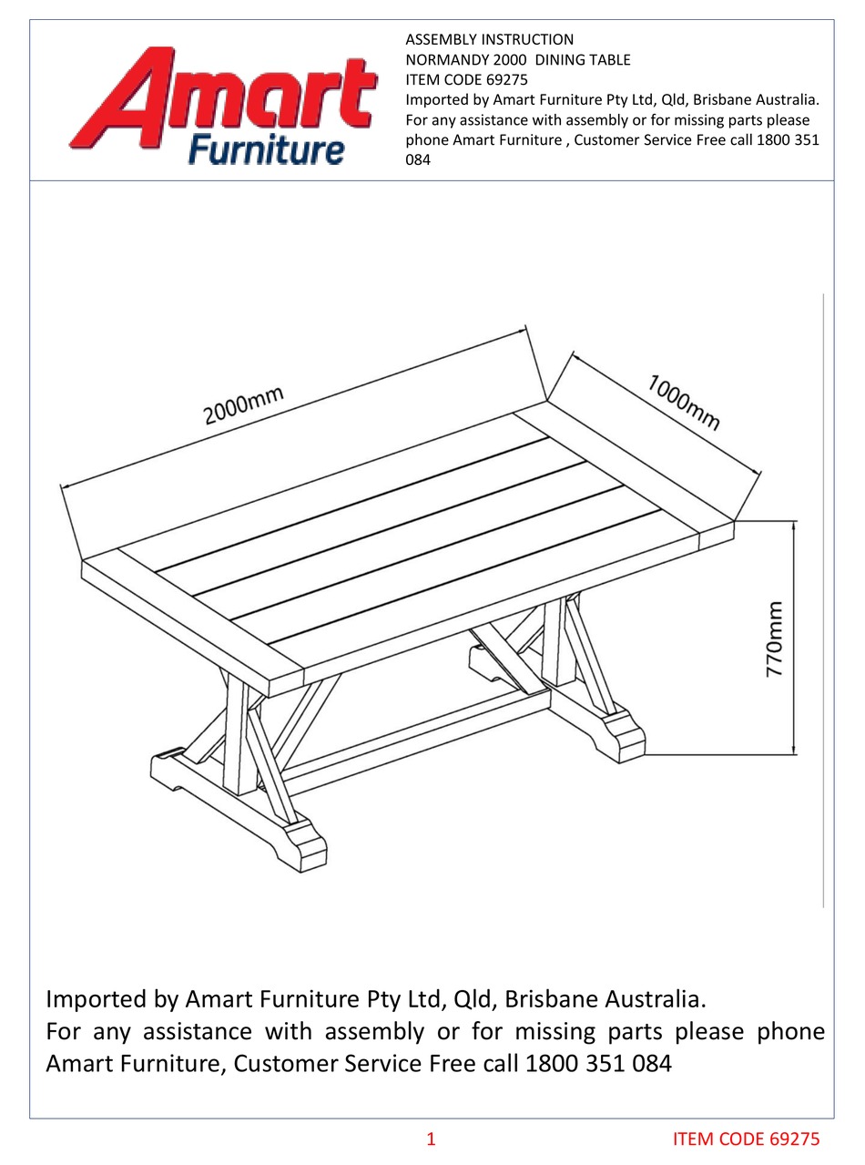 AMART FURNITURE NORMANDY 2000 69275 ASSEMBLY INSTRUCTION MANUAL Pdf