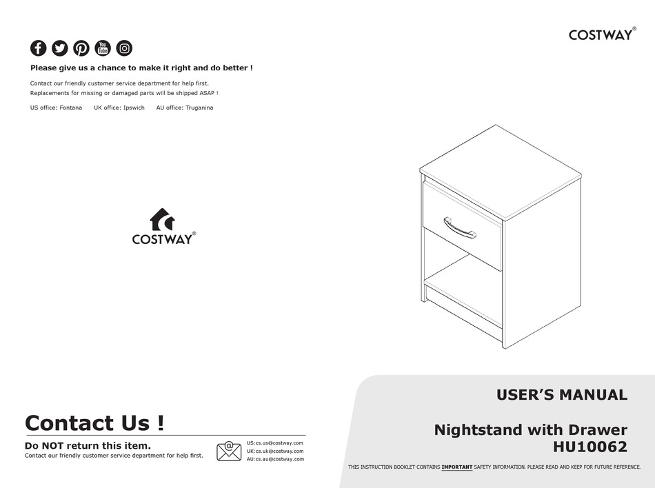 COSTWAY HU10062 USER MANUAL Pdf Download ManualsLib