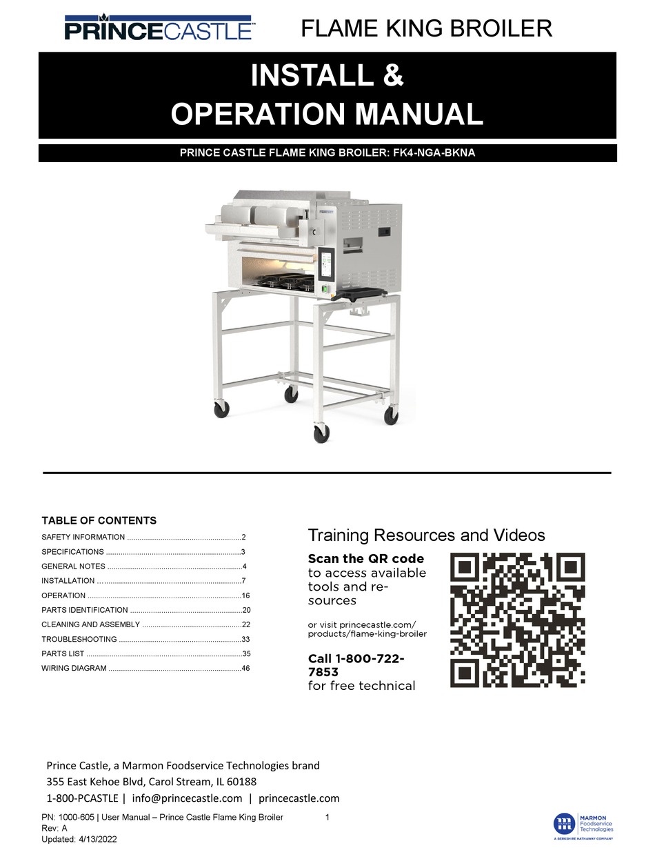 PRINCE CASTLE FLAME KING BROILER INSTALL & OPERATION MANUAL Pdf Download ManualsLib