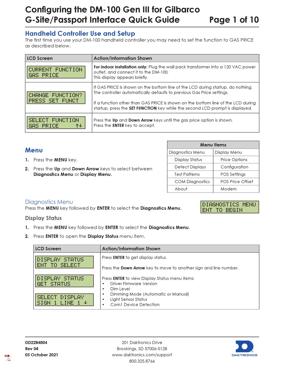 DAKTRONICS DM100 GEN III QUICK MANUAL Pdf Download ManualsLib