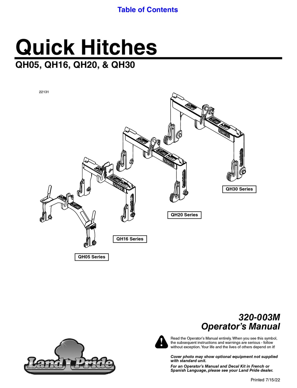 LAND PRIDE QH05 SERIES OPERATOR'S MANUAL Pdf Download ManualsLib
