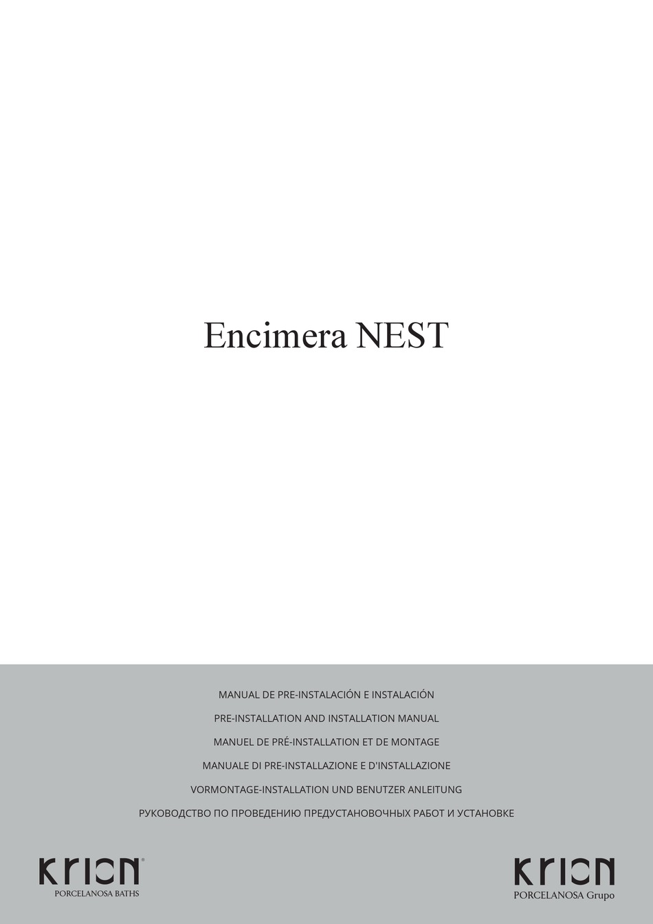 PORCELANOSA KRION NEST0 PREINSTALLATION AND INSTALLATION MANUAL Pdf
