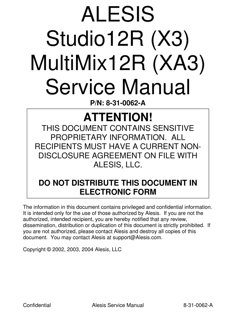 ALESIS STUDIO12R SERVICE MANUAL Pdf Download ManualsLib