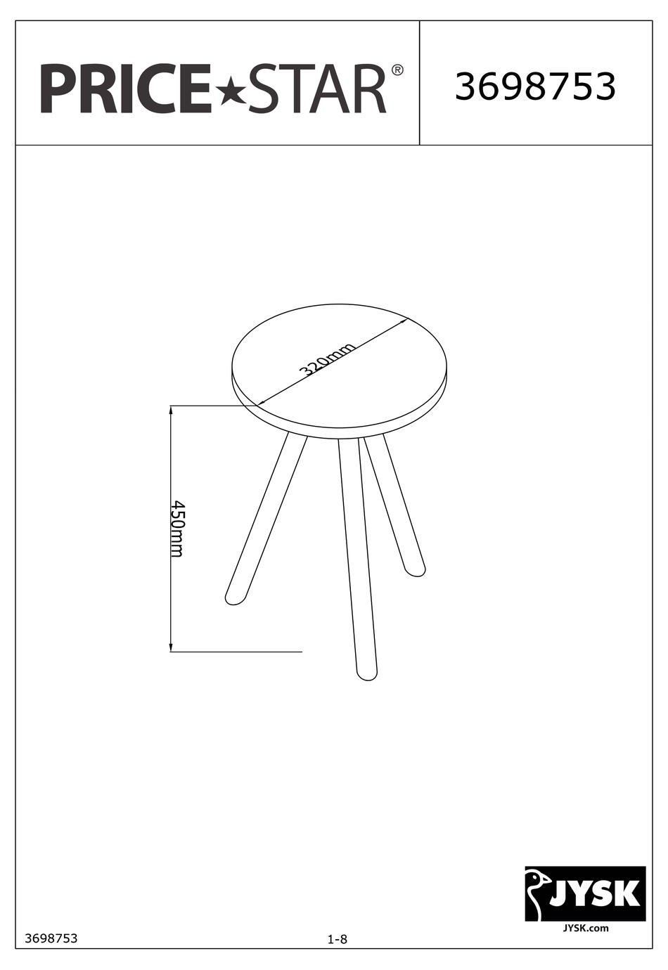 JYSK PRICE STAR 3698753 MANUAL Pdf Download ManualsLib