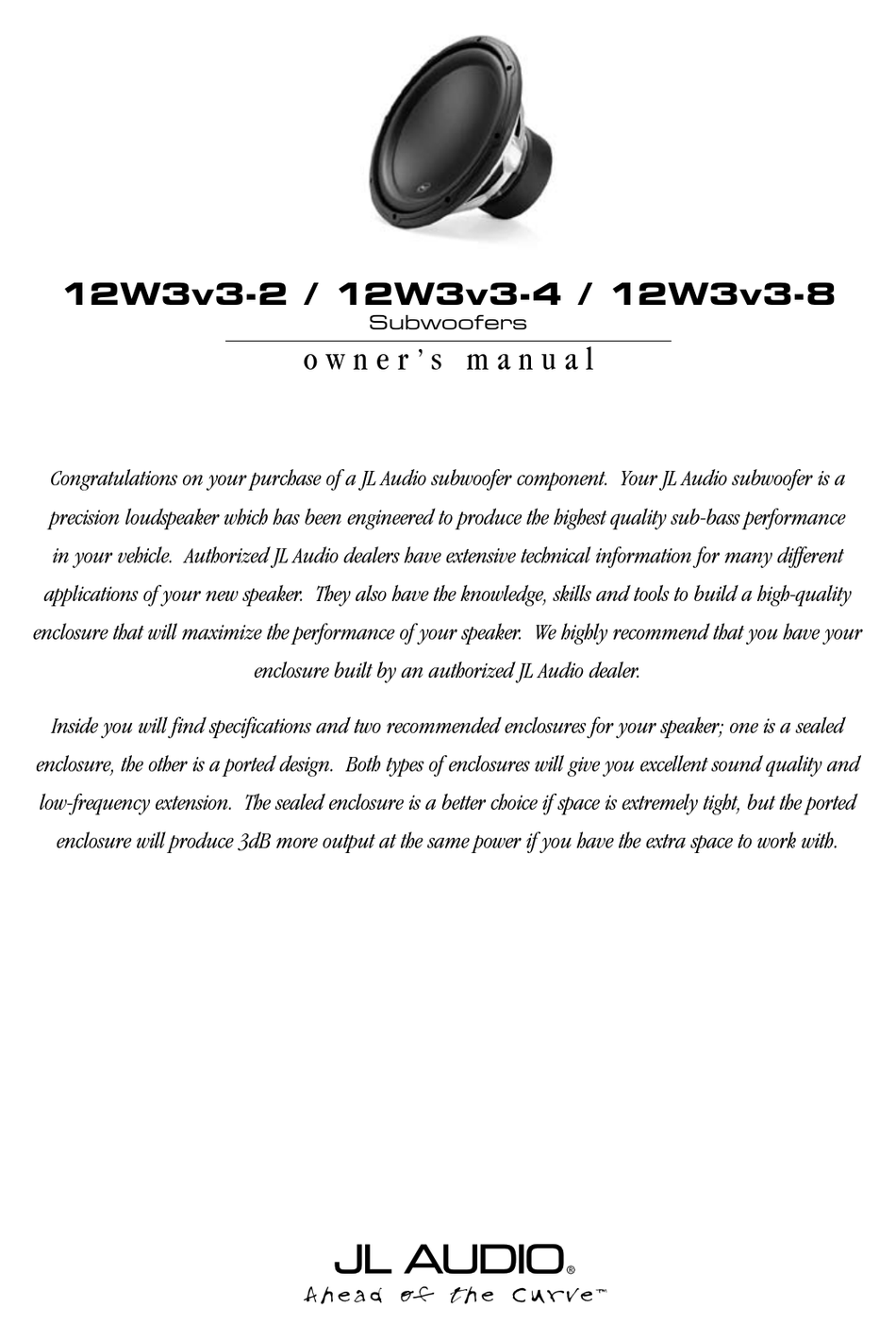 JL AUDIO 12W3V32 OWNER