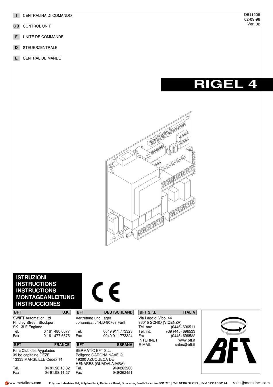 BFT RIGEL 4 INSTRUCTIONS MANUAL Pdf Download | ManualsLib