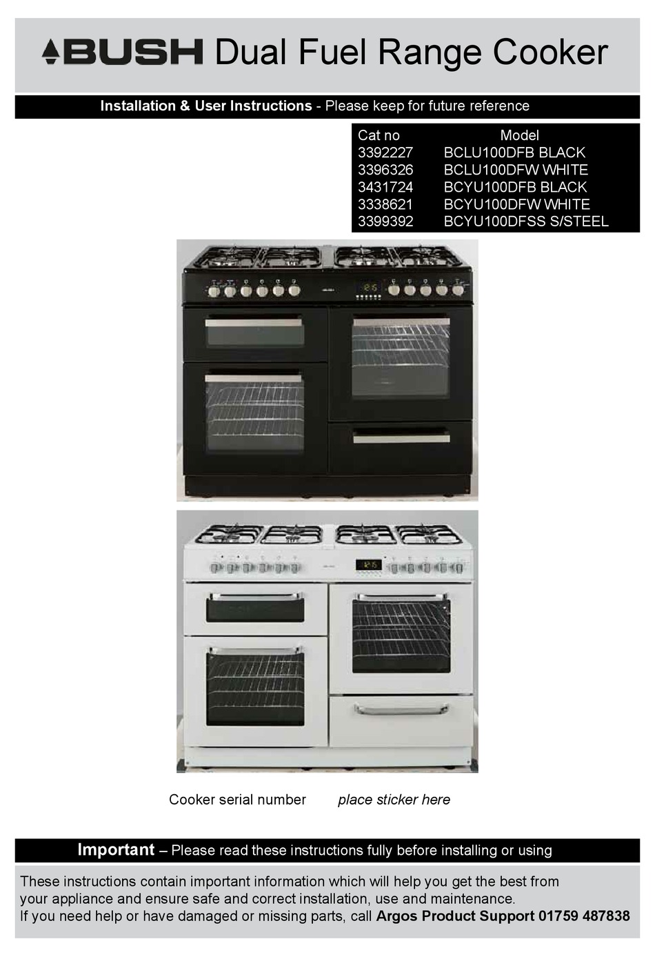 BUSH BCLU100DFB INSTALLATION & USER'S INSTRUCTIONS Pdf Download