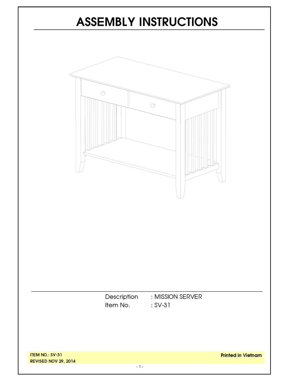 UNFINISHED FURNITURE OF WILMINGTON MISSION SERVER SV31 ASSEMBLY