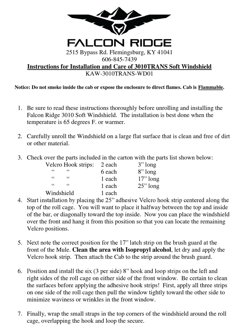 FALCON RIDGE KAW3010TRANSWD01 INSTALLATION INSTRUCTIONS AND CARE Pdf