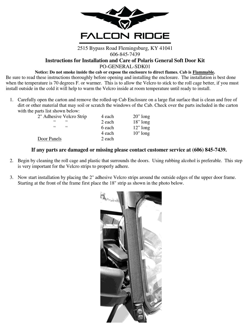 FALCON RIDGE POLARIS GENERAL INSTRUCTIONS FOR INSTALLATION AND CARE Pdf