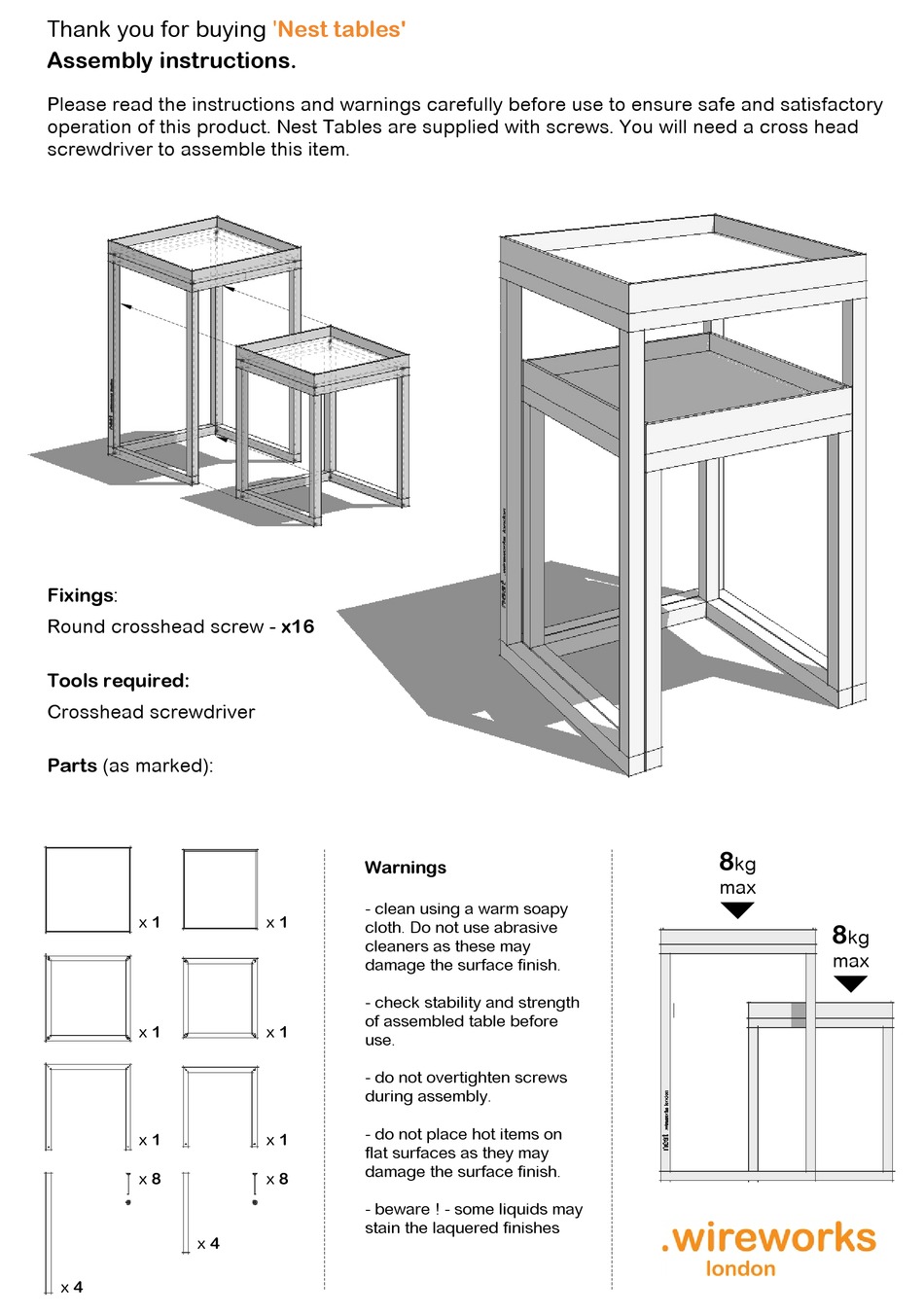WIREWORKS NEST TABLES ASSEMBLY INSTRUCTIONS Pdf Download ManualsLib