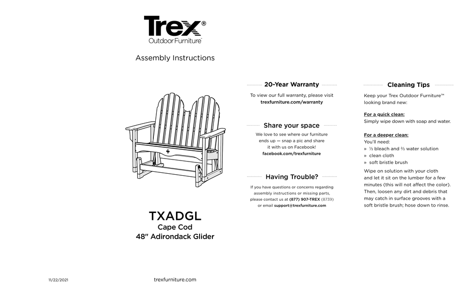 TREX ADIRONDACK TXADGL ASSEMBLY INSTRUCTIONS Pdf Download ManualsLib