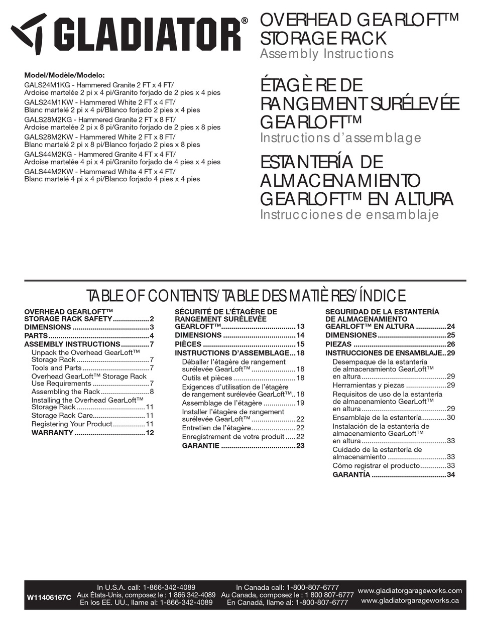 GLADIATOR GEARLOFT GALS24M1KW ASSEMBLY INSTRUCTIONS MANUAL Pdf Download