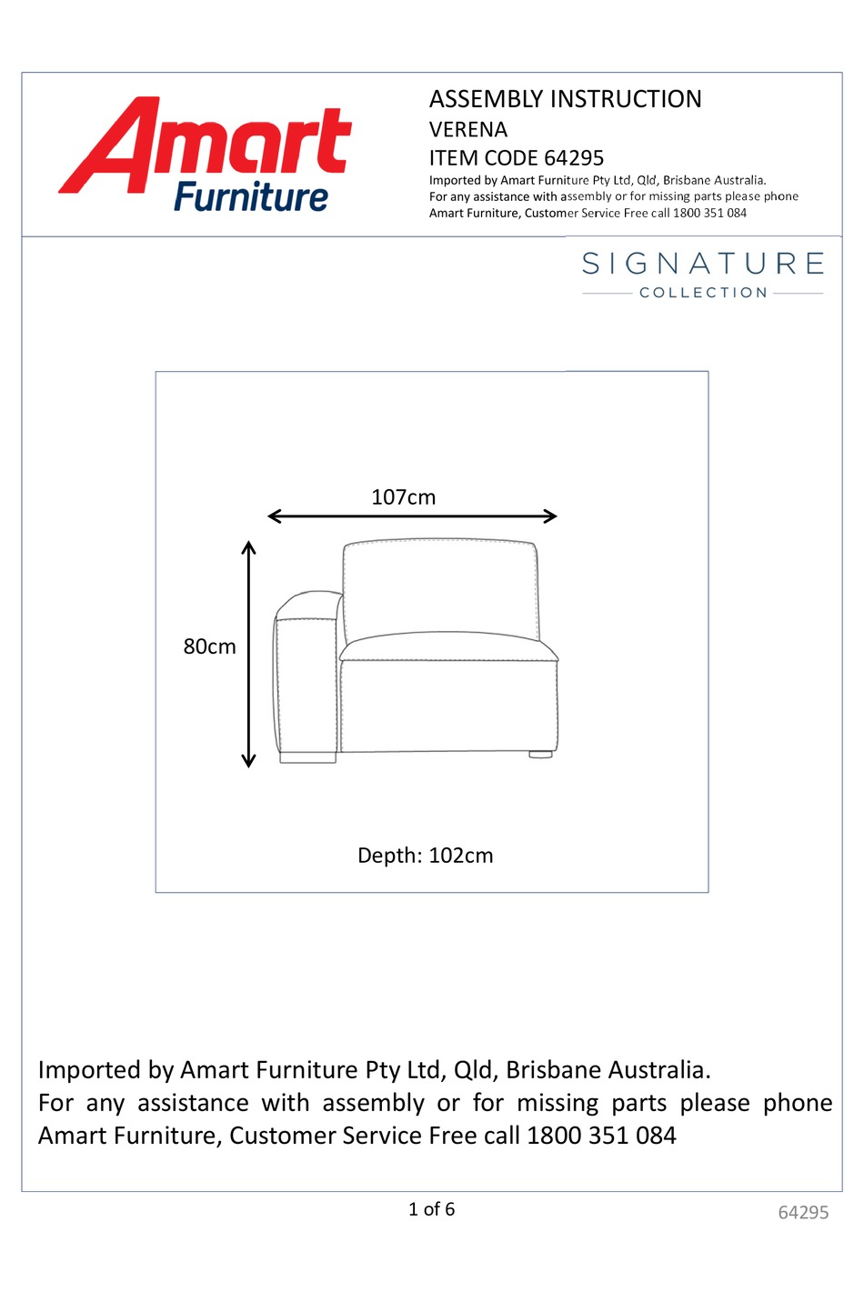 AMART FURNITURE VERENA 64295 ASSEMBLY INSTRUCTION MANUAL Pdf Download