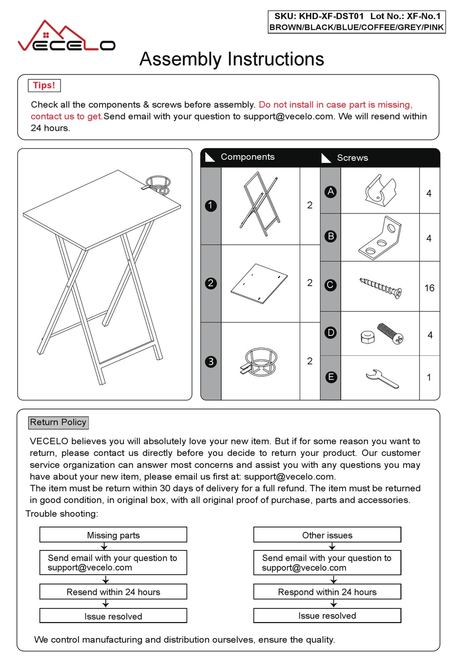 VECELO KHDXFDST01 ASSEMBLY INSTRUCTIONS Pdf Download ManualsLib