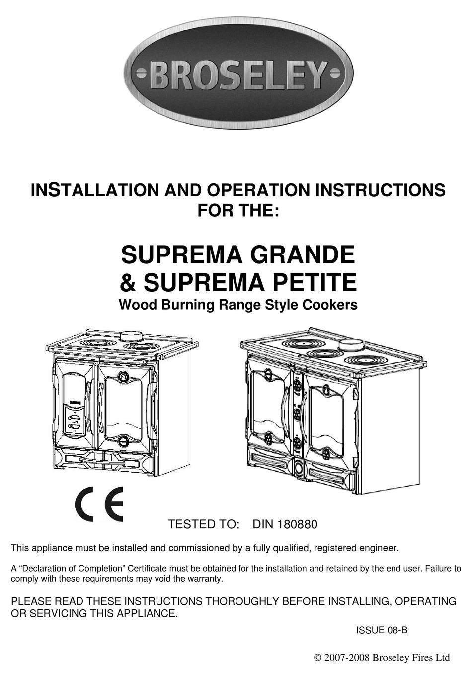 BROSELEY SUPREMA GRANDE INSTALLATION & OPERATION INSTRUCTIONS Pdf