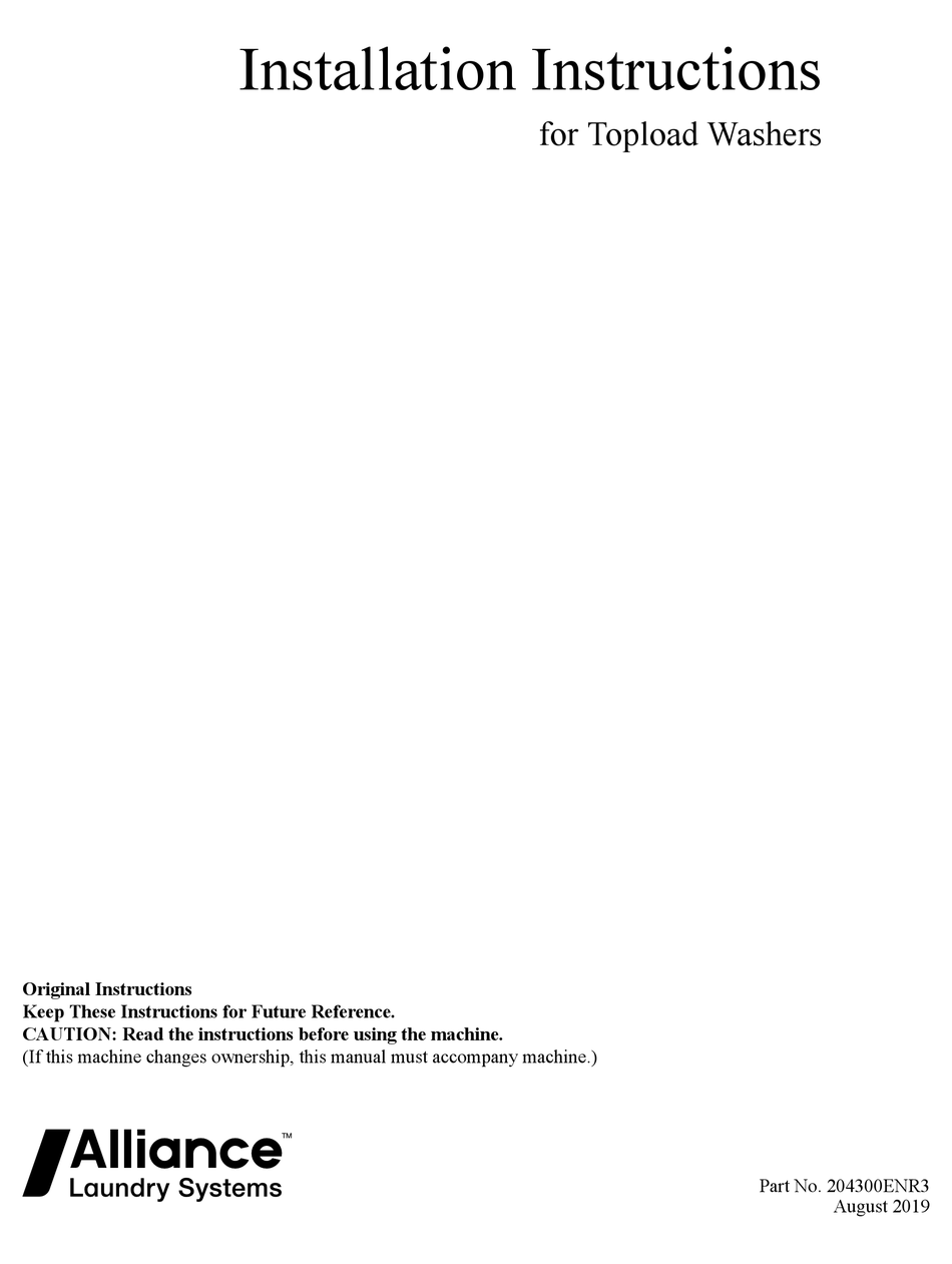 ALLIANCE LAUNDRY SYSTEMS TR7104WN INSTALLATION INSTRUCTIONS MANUAL Pdf