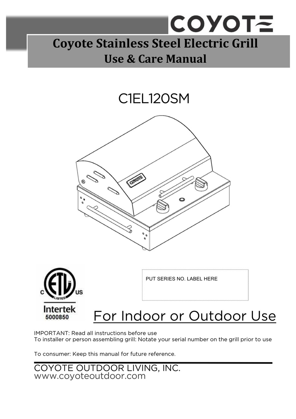 COYOTE C1ELCT21 USE & CARE MANUAL Pdf Download | ManualsLib