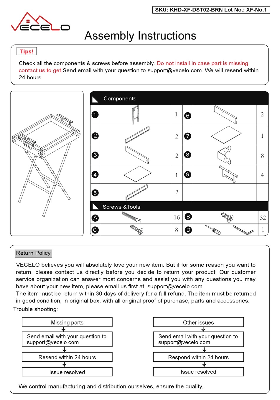 VECELO KHDXFDST02BRN ASSEMBLY INSTRUCTIONS Pdf Download ManualsLib