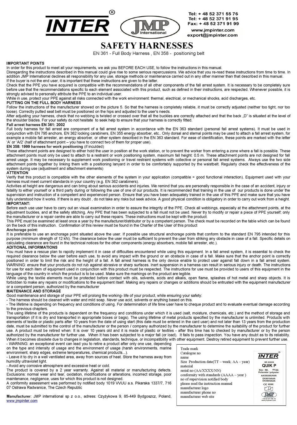 JMP INTER EN361 INSTRUCTION MANUAL Pdf Download ManualsLib