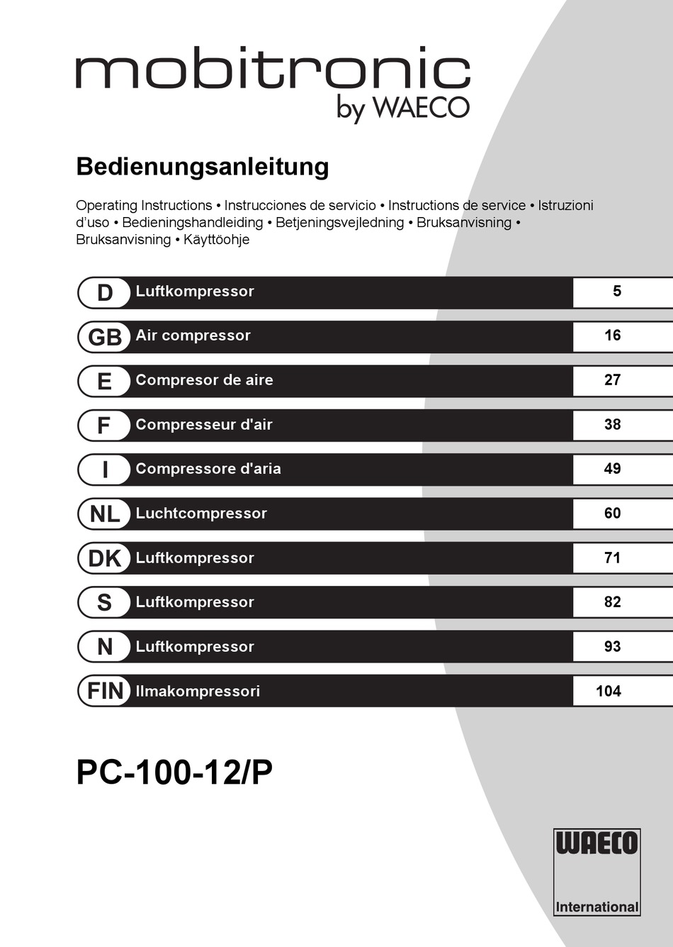 WAECO MOBITRONIC PC10012/P OPERATING INSTRUCTIONS MANUAL Pdf Download