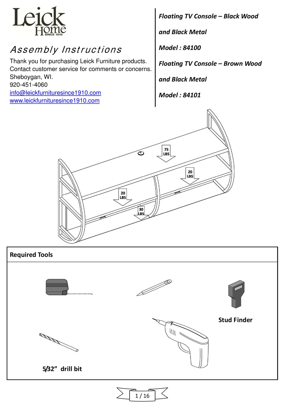 LEICK HOME 84100 ASSEMBLY INSTRUCTIONS MANUAL Pdf Download ManualsLib