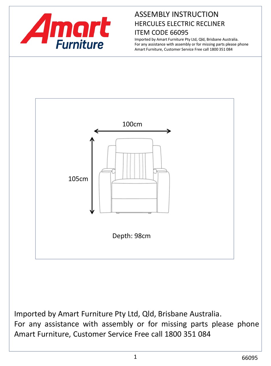 AMART FURNITURE HERCULES 66095 ASSEMBLY INSTRUCTION MANUAL Pdf Download ManualsLib