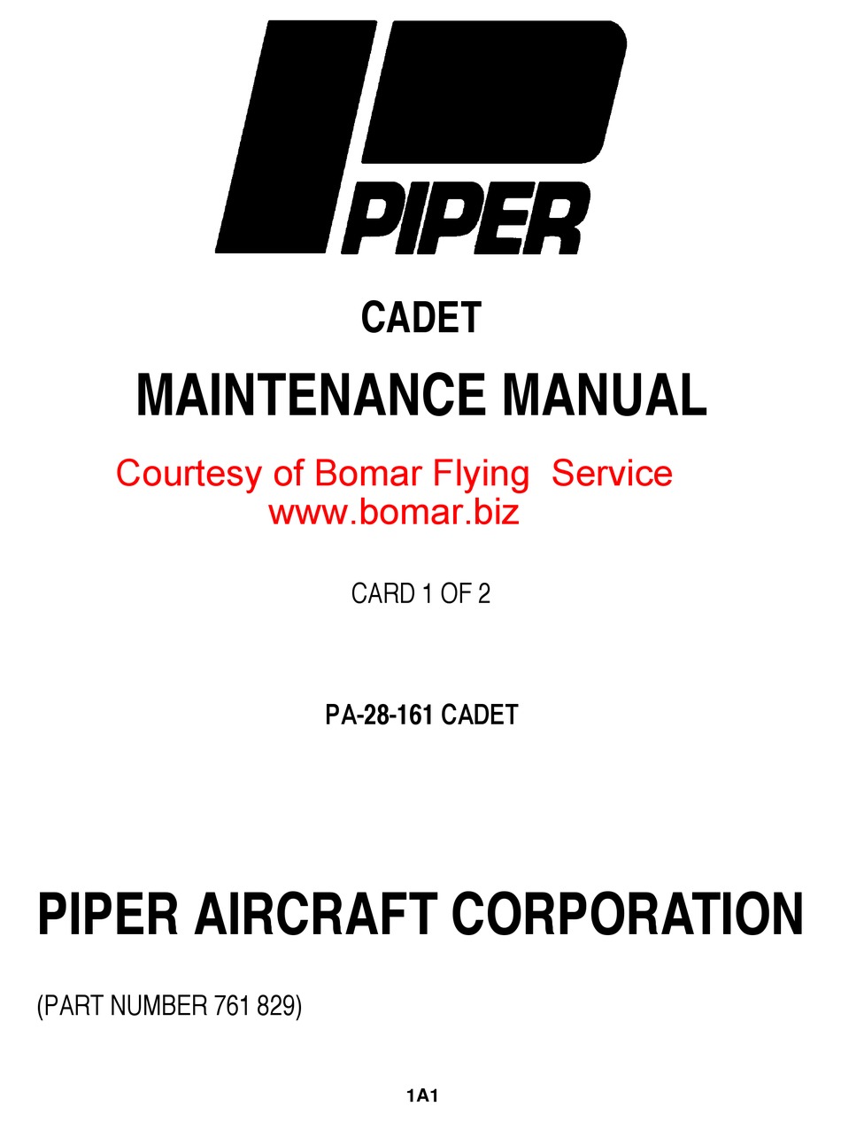 PIPER AIRCRAFT CORPORATION PA28161 CADET MAINTENANCE MANUAL Pdf