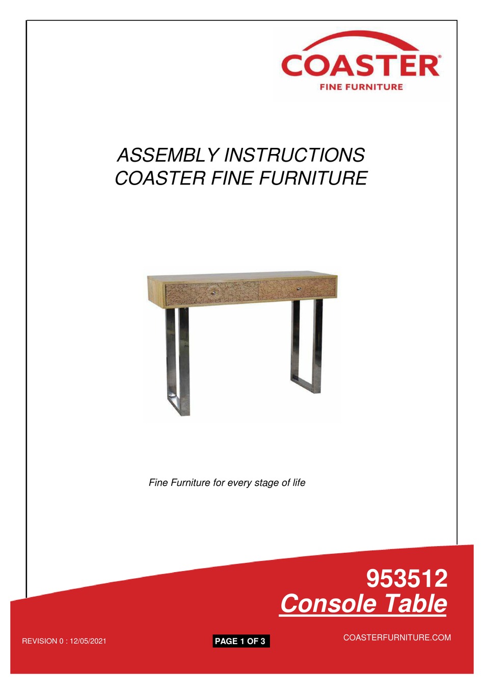 COASTER 953512 ASSEMBLY INSTRUCTIONS Pdf Download ManualsLib