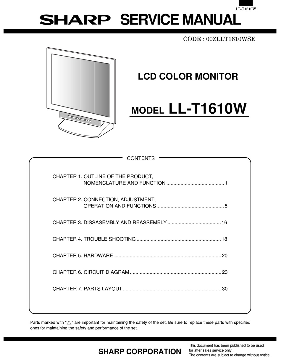 SHARP LL-T1610W SERVICE MANUAL Pdf Download | ManualsLib