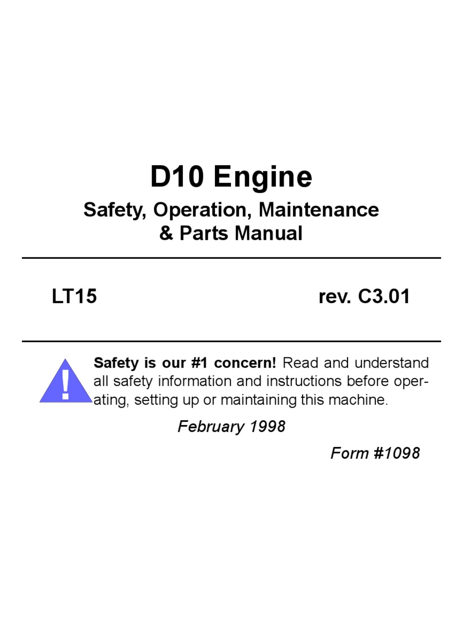 YANMAR D10 SAFETY, OPERATION, MAINTENANCE & PARTS MANUAL Pdf Download