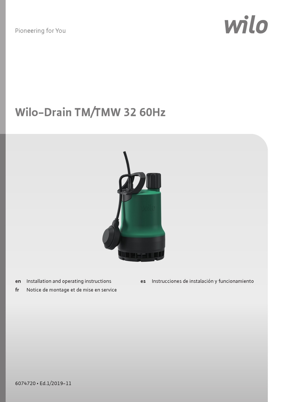 WILO DRAIN TM 32 INSTALLATION AND OPERATING INSTRUCTIONS MANUAL Pdf ...